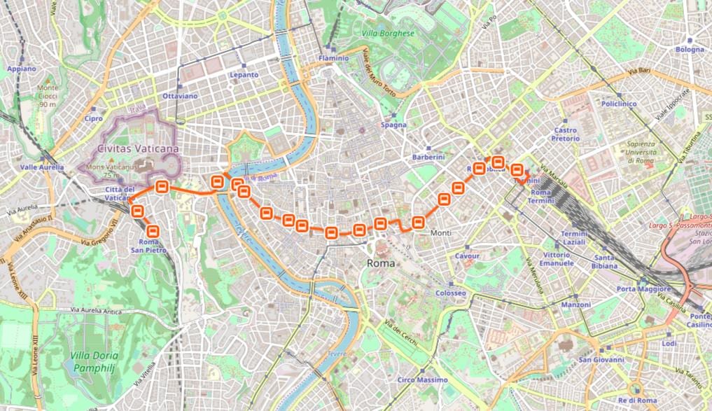 Карта Рима на автобусе 64 маршрута