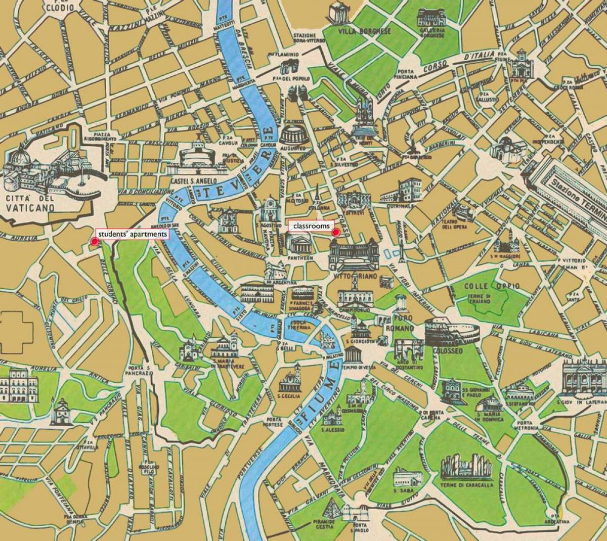 Карта исторический центр Рима 