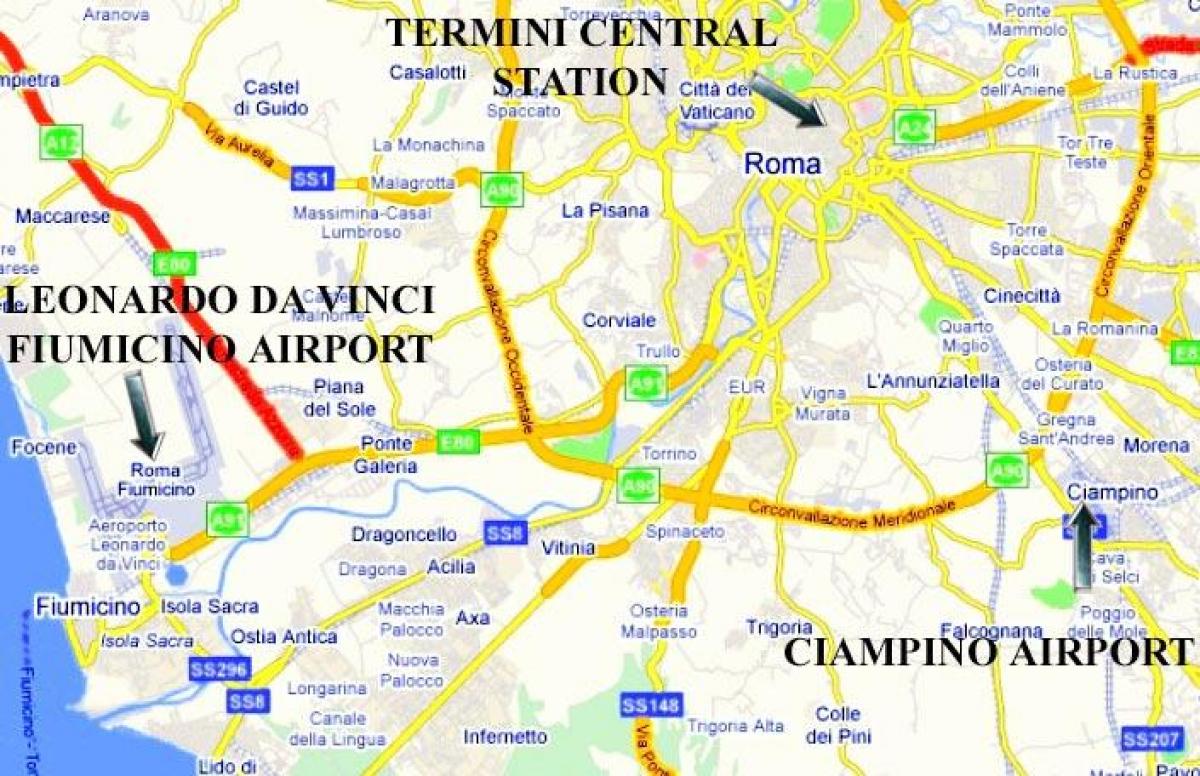 карта Рима показывает аэропортов