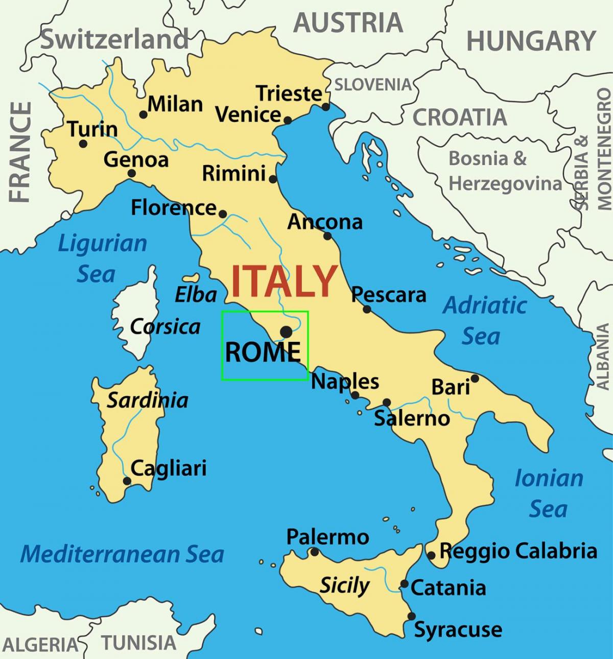 карта Италии показывает Рим