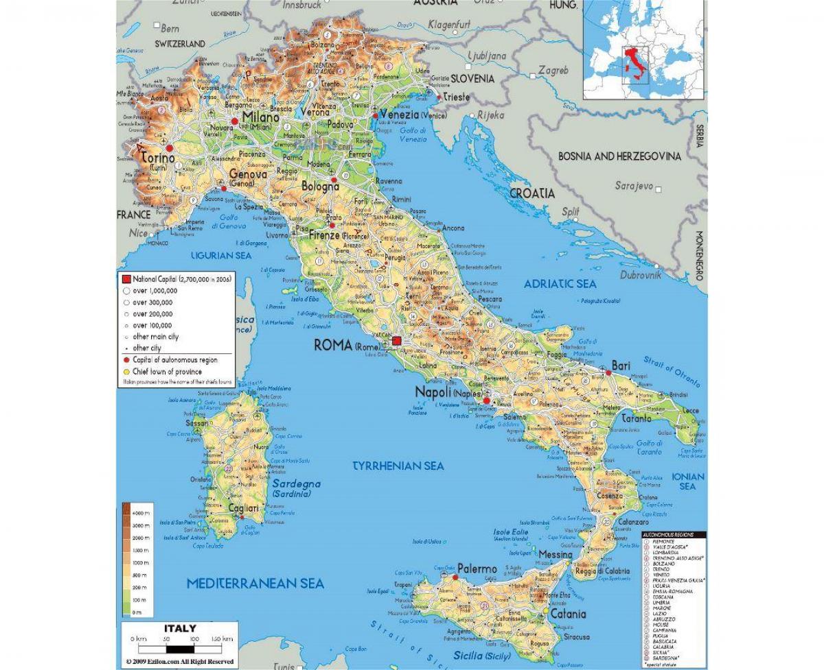 Карта физическая Рим