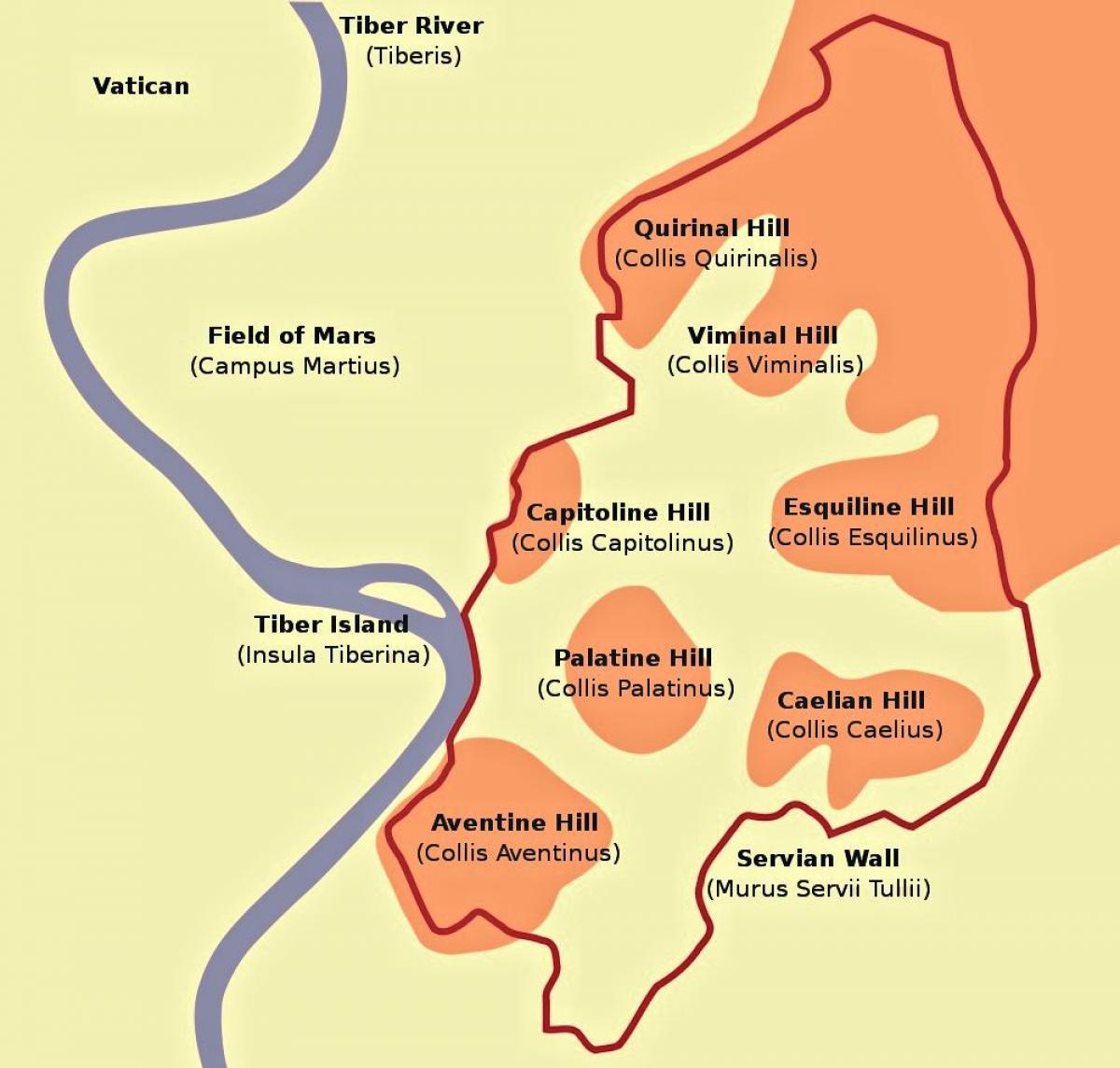 Карта холмов Рима 